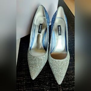 Nine West Silver & Blue Glitter Heels